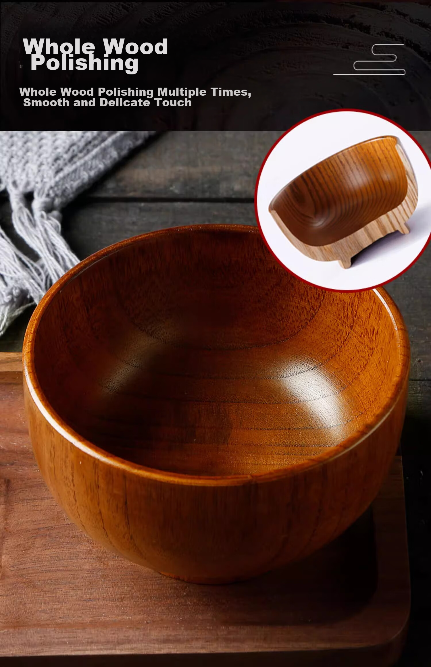 Millennium Love Wood Japanese Jujube Wood Bowl Children's and Adult Rice Bowl Noodle Bowl Household Tableware Fruit Salad Bowl Single Piece MW0010 4