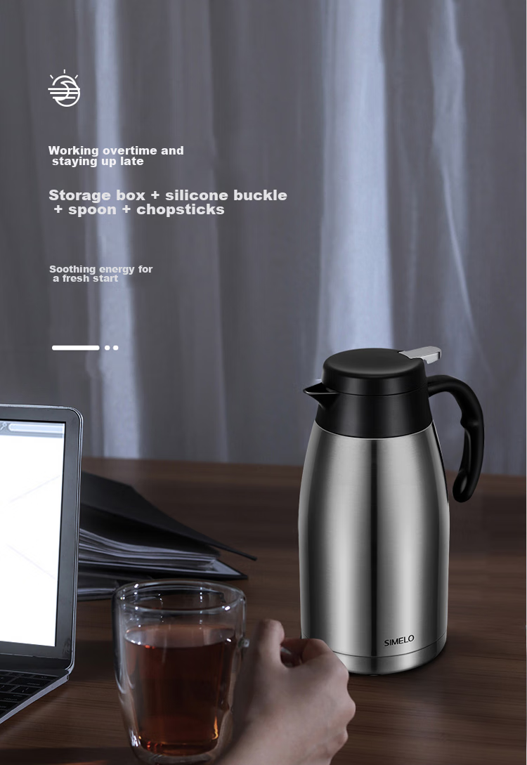 SIMELO Insulated Thermos, Household Use, 304 Stainless Steel Inner Liner, Large Capacity Hot Water Kettle, 2L, Plain Natural Color 10