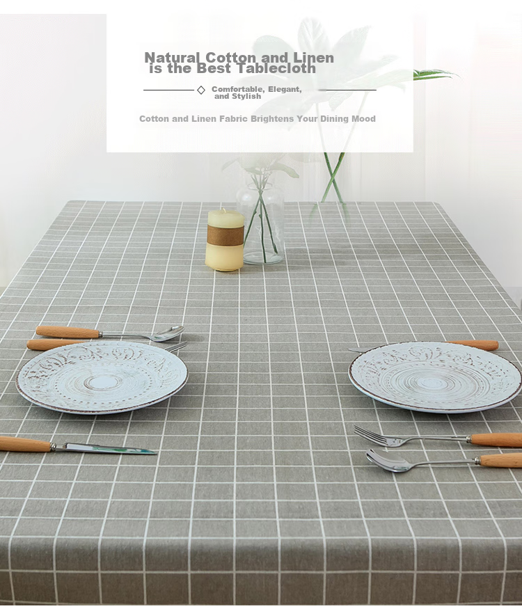 AVIVI Tablecloth Fabric, Waterproof Cotton Linen Dining Table Cloth, Coffee Table Mat, Rectangular Desk Pad, 100*140 Cm, Gray Plaid 1