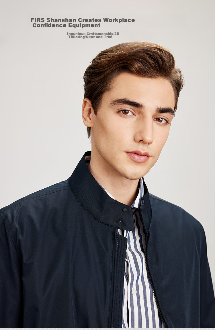 FIRS Harrington Stand-Collar Jacket for Men, Business Casual Commute Windproof Wrinkle-Resistant Coat, Navy Blue, 170/88A 1