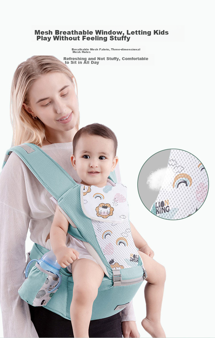Aibaoshi Baby Carrier Waist Stool, Front And Cross-Carrier Style, Multifunctional, Breathable, Thin, with Head Protection, Detachable, M181 Mint Gree 4