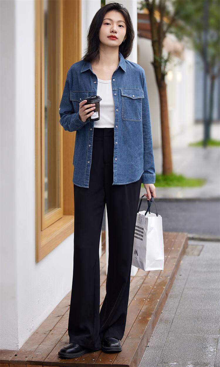 Dme Vintage Washed Color Spring And Autumn Women's Fashion High-End Denim Shirt Layered Base Top Blouse 14