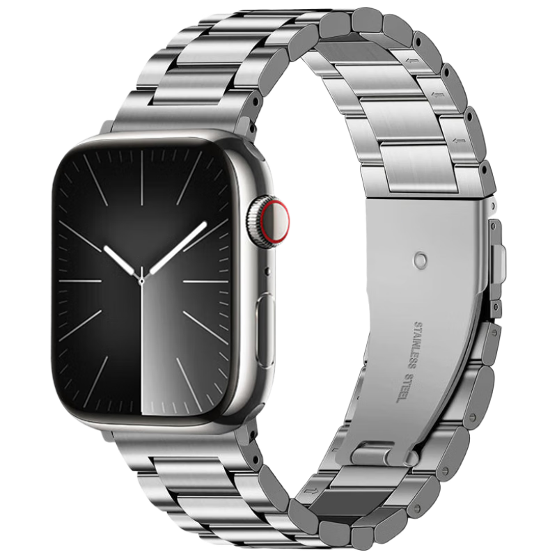 MSSM Compatible Apple Watch Band Metal Stainless Steel IWatch Strap S11/ultra3/S10/9/SE3 Apple Three-Bead Fine Steel Band - Secret Silver Color 49/46/45/44MM