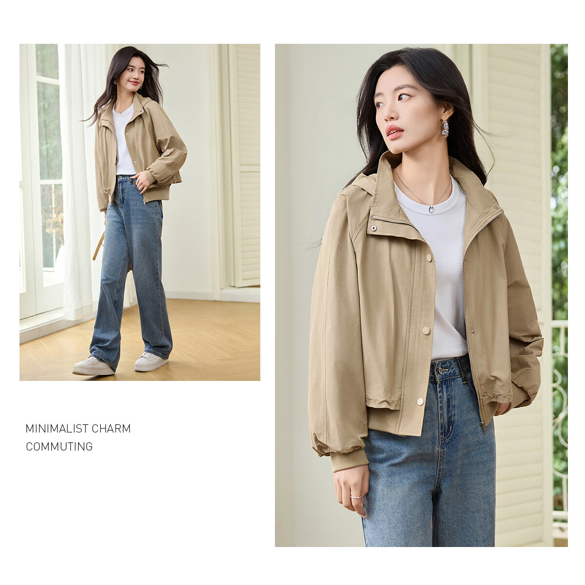 Taxiang Casual Jacket for Women, Spring And Autumn Workwear Style Hooded Faux Two-Piece Short Coat, Petite Cardigan Top for Women T51D022 12