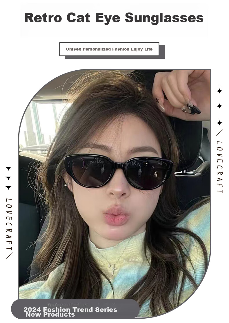 LOVECRAFT Black Vertical Stud Sunglasses for Women, Retro Narrow White Frame, High-End New Style UV Protection Sunglasses 1