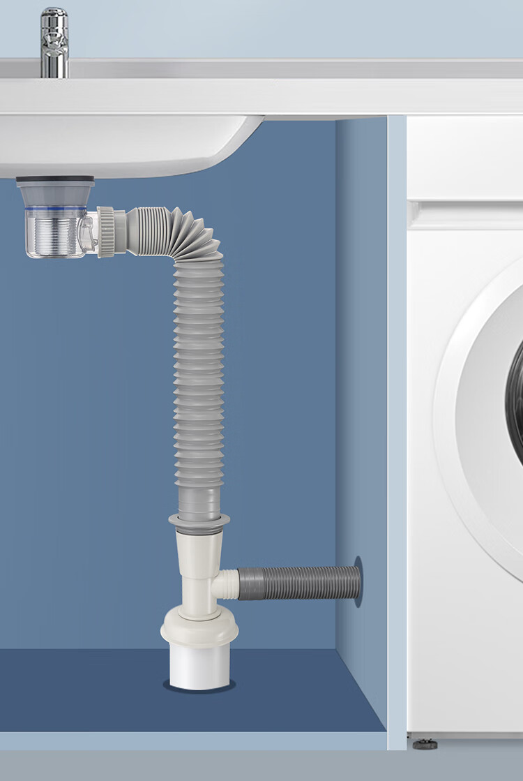 Larsd T16 Washing Machine Drain Pipe Tee Fitting, Anti-Odor Drainage Pipe Seal Ring Tee Two-I 2
