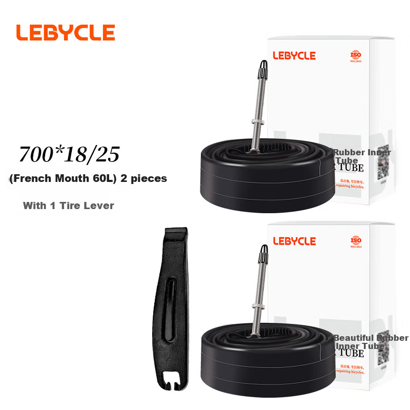 LEBYCLE Road Bike Inner Tube, 700C 23-Inch 25mm Tire, 18 Inner Tube with Presta Valve, 60mm Tire, 2 Pieces with Tire Levers