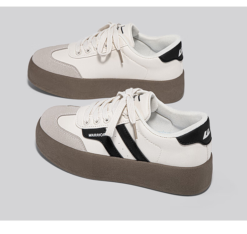 Warrior Official Women's Shoes 2026 Summer Retro German Training Shoes Women's White Sneakers Women's Height Increasing Shoes Beige Black Size 35 7