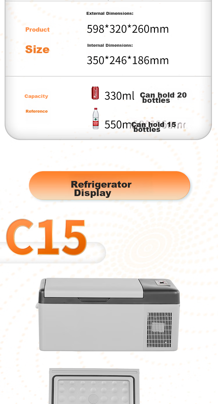 Alpicool Car Refrigerator, Compressor Cooling, 15L Capacity, for Car And Home Use, Suitable for Sedans, 12V for Cars, 24V for Trucks, Can Freeze, Refrigerate, And Cool 10