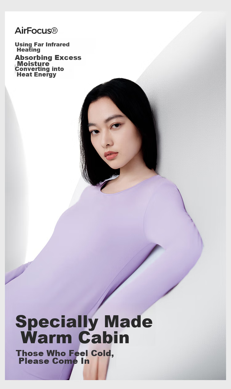 HLA [Xiaohuo-Air8] Thermal Underwear for Women, 230g Double-Sided Fleece, Antibacterial Heating Patch, Autumn Top And Bottom Set 7