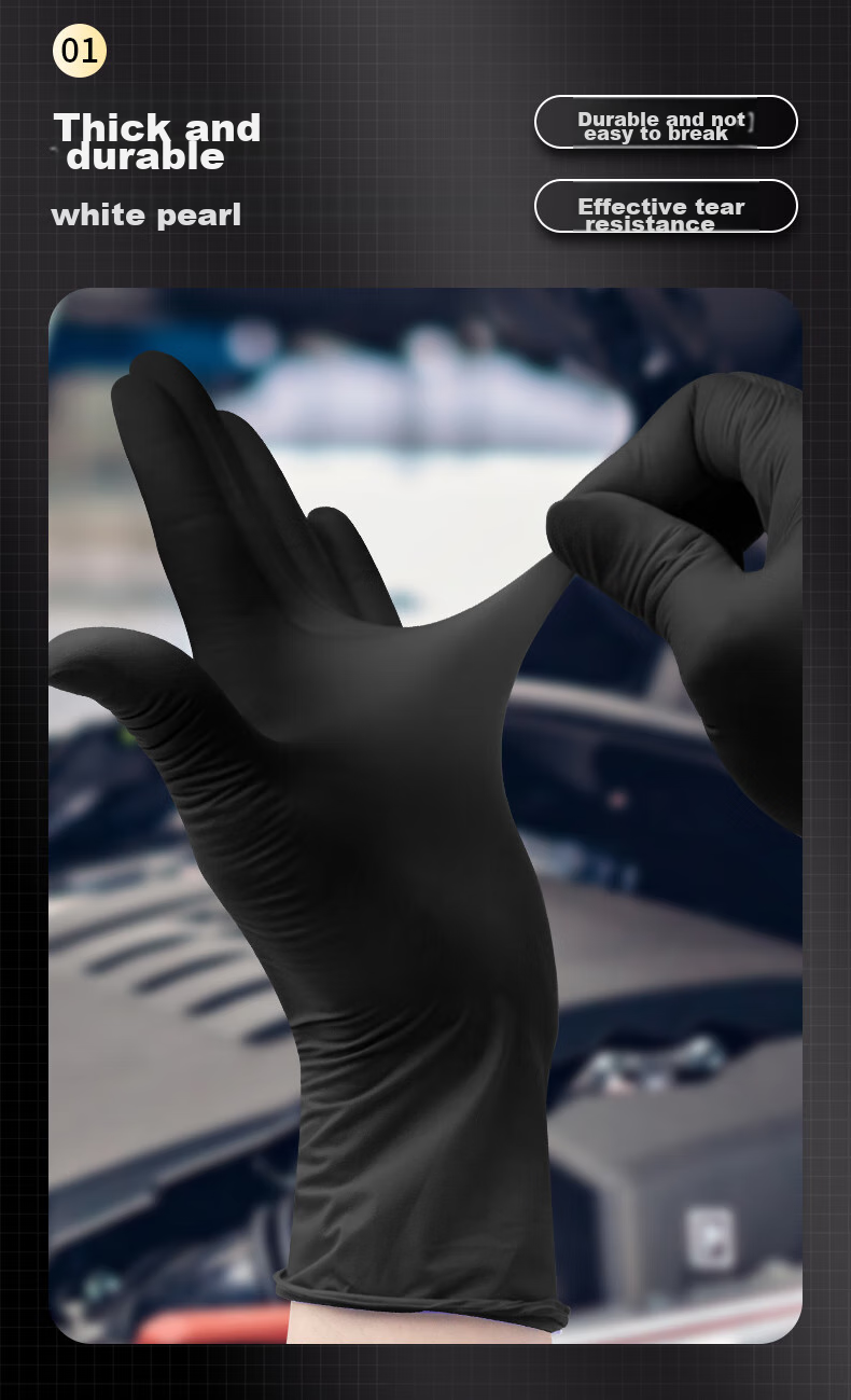 Jiazhanli Disposable Gloves, Nitrile Rubber Protective Thickened Durable Auto Repair Work Gloves, Black Nitrile Gloves, 100 Pieces/box, S Small Size 3