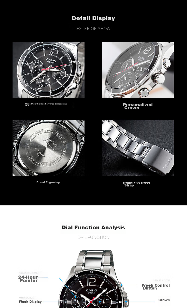 CASIO Business Commute Simple Elegant Classic Large Dial Waterproof Quartz Men's Watch Gift for Boyfriend MTP-1374L 21