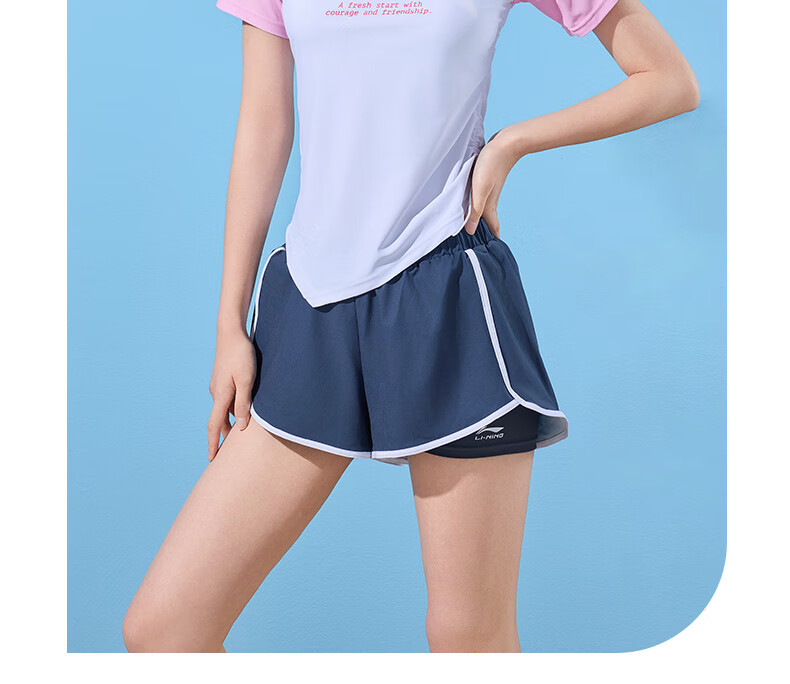 Li-Ning Women's Swimsuit, Sports Casual Two-Piece Boyshort Swimwear, Tummy Control Slimming Hot Spring Swimwear 465 Pink XXL 19