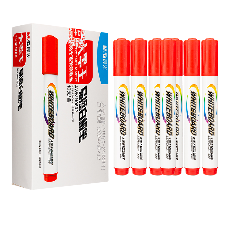 M&G Erasable Whiteboard Markers, Office Meeting, Easy-To Whiteboard Pens, Red, 10 Pcs/box, Da Mo Wang Easy-To Whiteboard Pens AWMN0802c