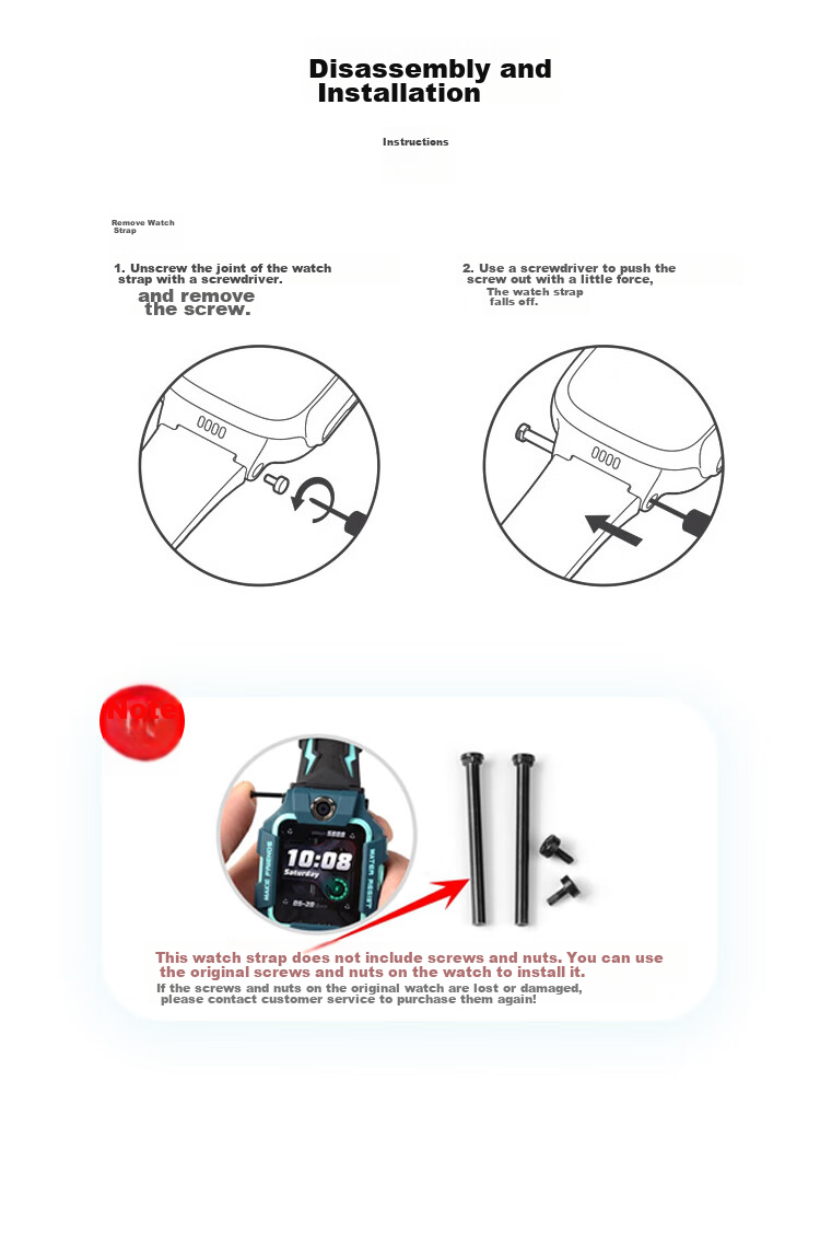 Dipuer Compatible with Xiaotiancaili Smartwatch Straps, Original for Z6/Z8/Q1A/D3/Z7/Z5/Z9/D2 Children's Watches, Silicone Wristband, Universal And Detachable [Pink] 10