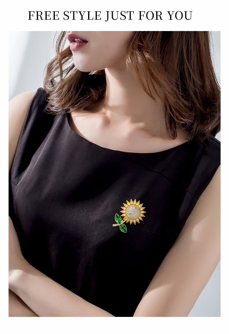Qlady Sunflower Brooch, High-End Women's Luxury Elegant Corsage Pin, Scarf Buckle Badge, Mid-Autumn Festival Birthday Gift 3