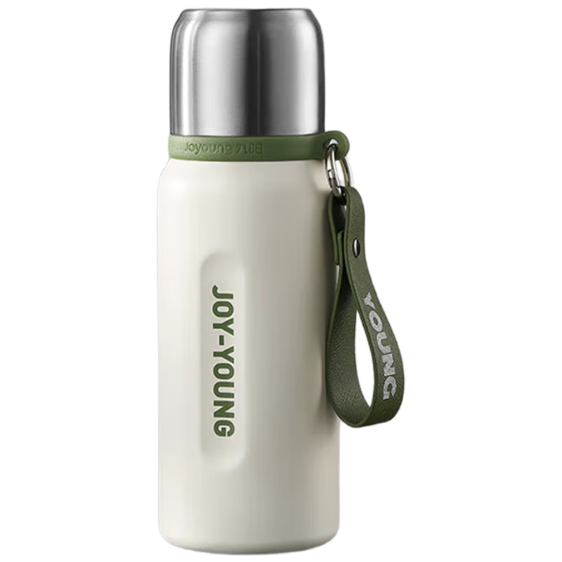 Joyoung Insulated Mug, 316L Stainless Steel, Large Capacity, Outdoor Travel Water Bottle, Portable for Men And Women, Tea Filter, Dual-Use Cup, White