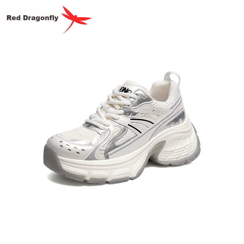 RED DRAGONFLY Women's Shoes, Spring And Autumn Mesh Dad Shoes, Thick-Soled Heightening Breathable Sneakers, Casual Sports Shoes, WLB24720, Beige, Size 40