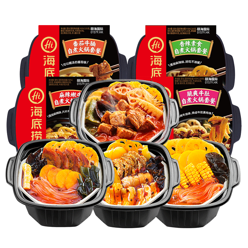 海底捞自热火锅 方便速食免煮大克重分享装 4口味4盒装1635g