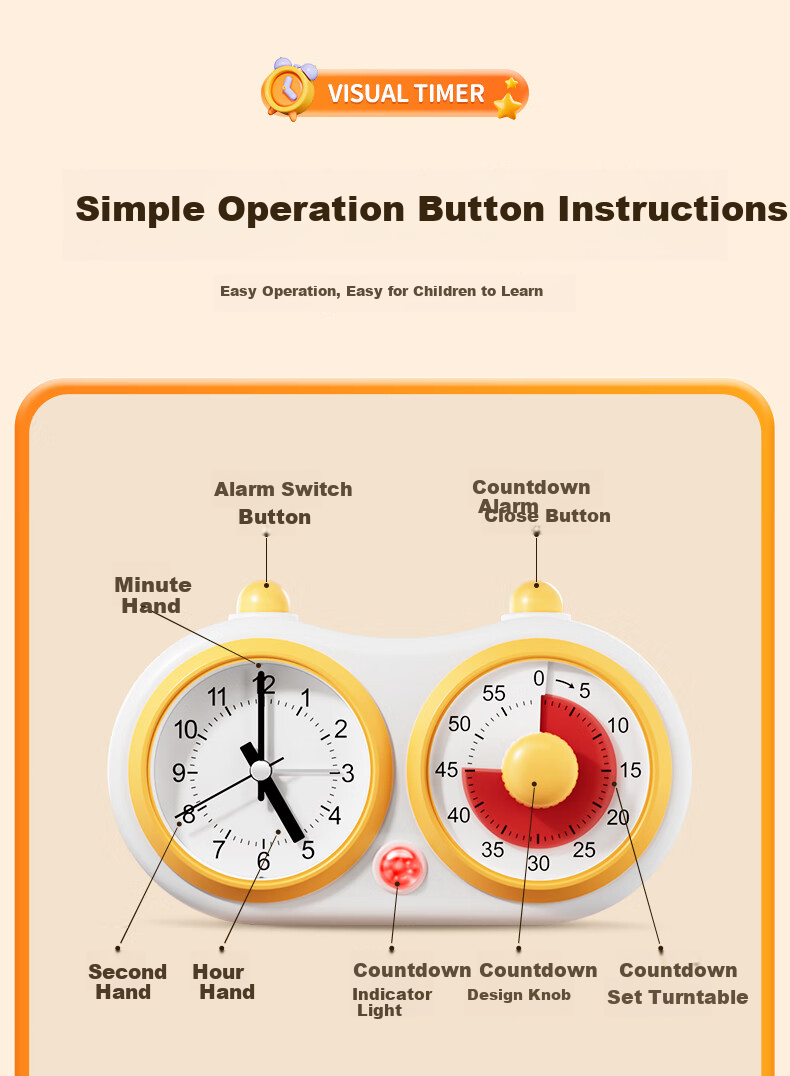 QT-TIMER Visual Timer Alarm Clock, 2026 New Model for Students, Wake-Up Aid, Electronic Clock, Self-Discipline Countdown Timer, Time Management Tool, Birthday Gift for Boys And Girls 24