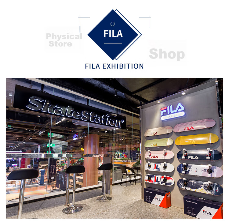 FILA Skateboard for Professional Men And Women, Teenagers, Adults, Beginners, Four-Wheel Cruising, Double-Kick Skateboard, Blue Classic 12