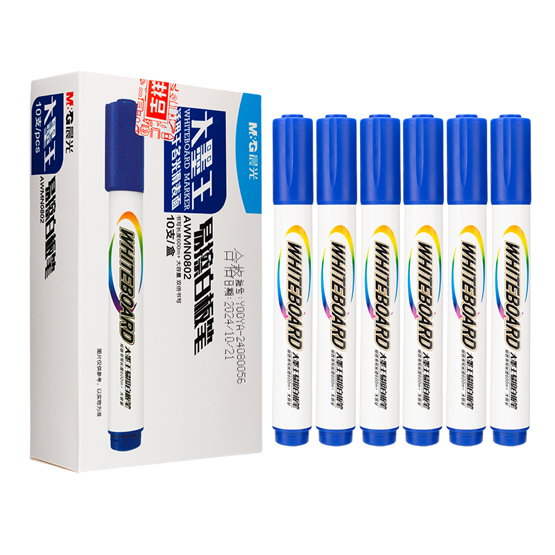 M&G Stationery Erasable Whiteboard Markers Office Meeting Easy-To Whiteboard Markers Blue 10 Pieces/box Da Mo Wang Easy-To Whiteboard Markers AWMN0802b