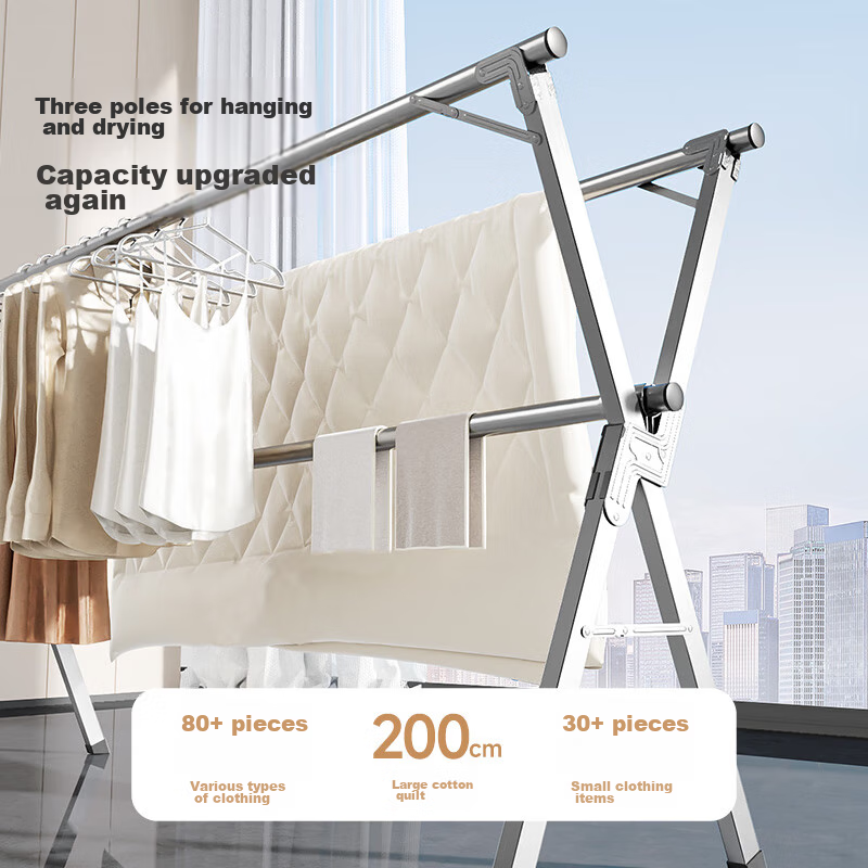 MARYYA Floor-Standing Stainless Steel Extendable Clothes Drying Rack, Foldable Portable Hanger for Indoor And Outdoor Balcony Use