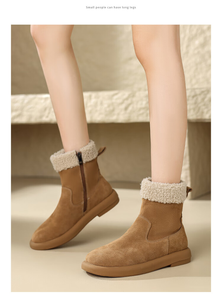 ZHR Snow Boots for Women, 2025 New Winter Style, Fleece-Lined Thick Women's Boots, Sheepskin Flat Ankle Boots for Women, EH97A Brown Size 40 12