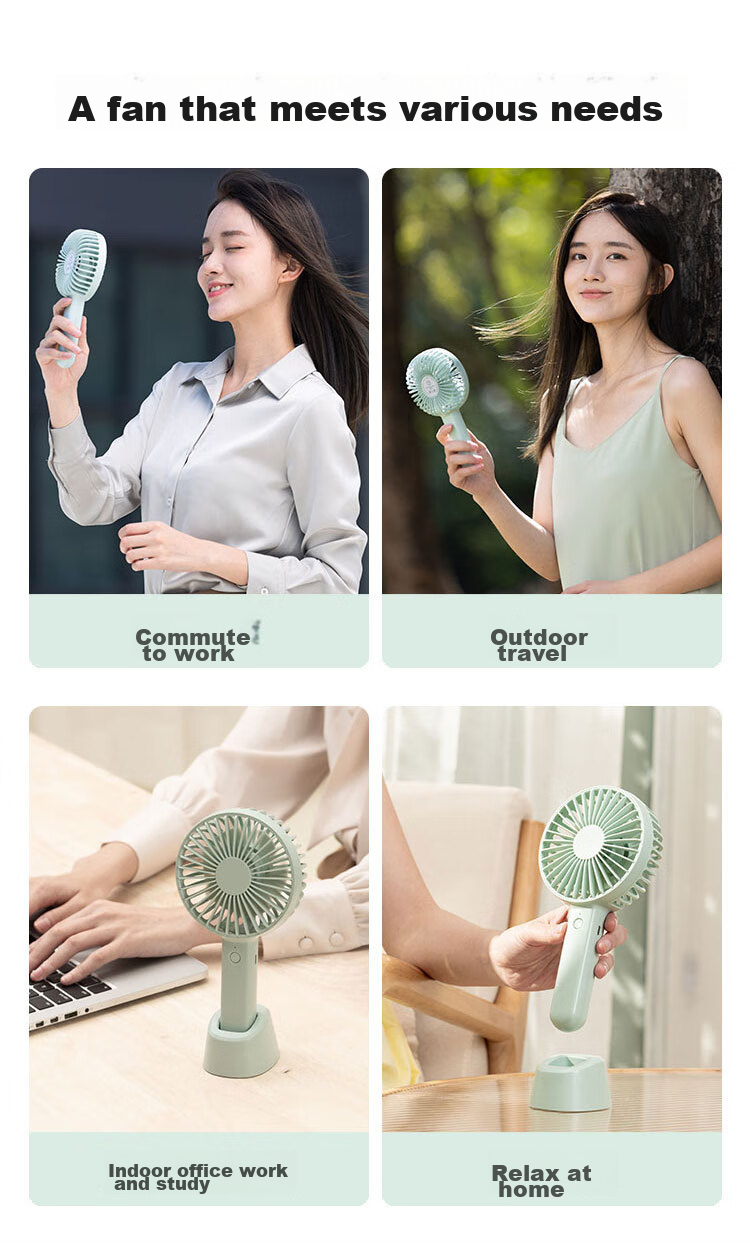 JD Original Handheld Desktop Dual-Use Portable Mini Fan, USB Rechargeable Quiet High-Power Electric Fan, Compact Personal Outdoor Camping Mini Desktop Fan, Mint Gree 7