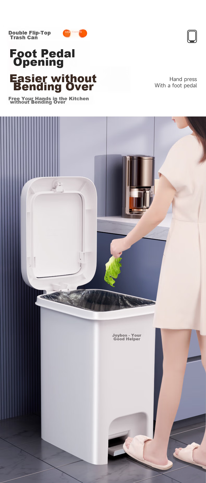 Jiabangshou Kitchen Trash Can, 16.5L Capacity, for Living Room And Home Use, 2026 New Model, Large Size, for Bathroom, Toilet, Office, with Lid And Foot Pedal 7
