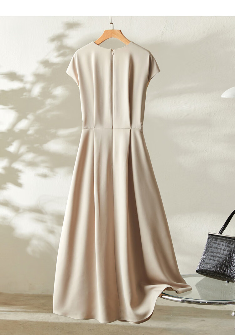 DME A-Line Skirt Summer Commuter V-Neck Short Sleeve Simple Mid-Length Dress for Women 20