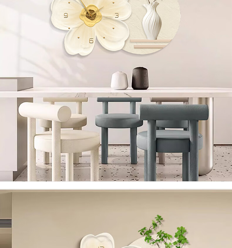 Mao Jiu Jiang Restaurant Decorative Painting Cream Style Living Room Clock Dining Room Wall Art Flower Realistic Artificial Green Plant Creative Wall Mural 8