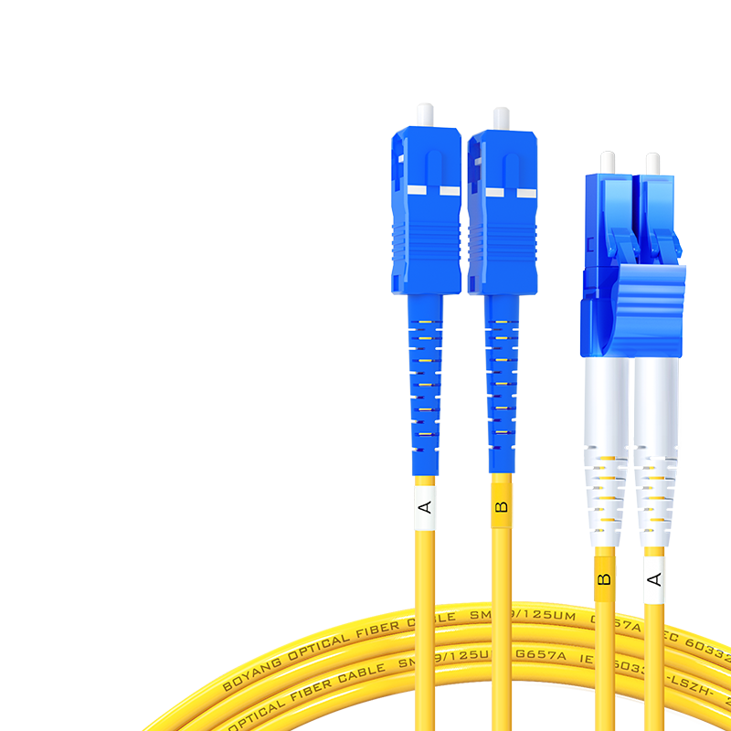 BOYANG Telecom-Grade Fiber Optic Patch Cable, SC-LC (UPC), 3 Meters, Single-Mode Duplex Pigtail, Φ3.0 Flame-Retardant Low-Smoke Zero-Halogen Fiber Optic Cable, BY-3152SM