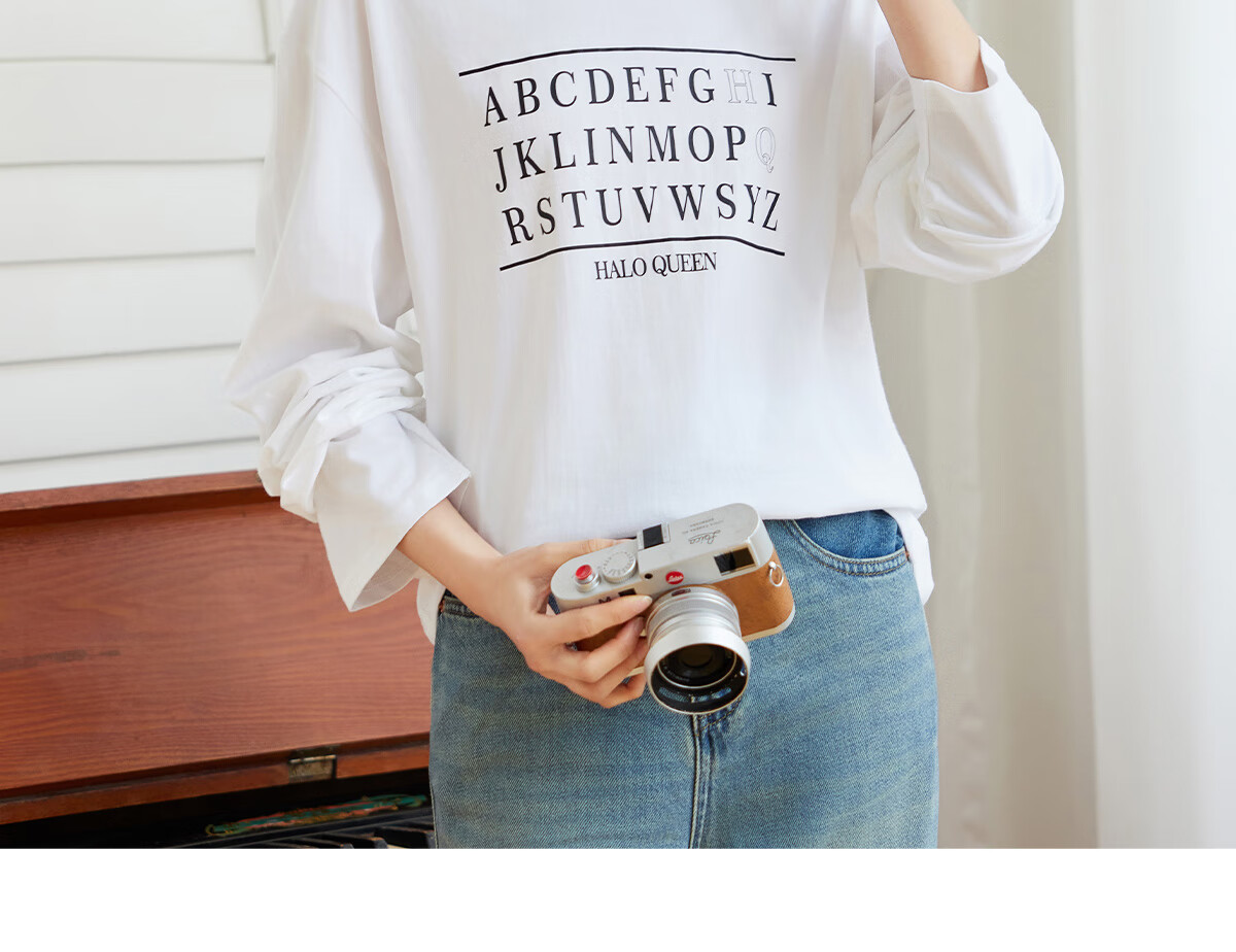 Halo Queen Women's Long Sleeve Cotton T-Shirt Spring Autumn Round Neck Letter Bow Print Casual Base Shirt New H143T2009 54