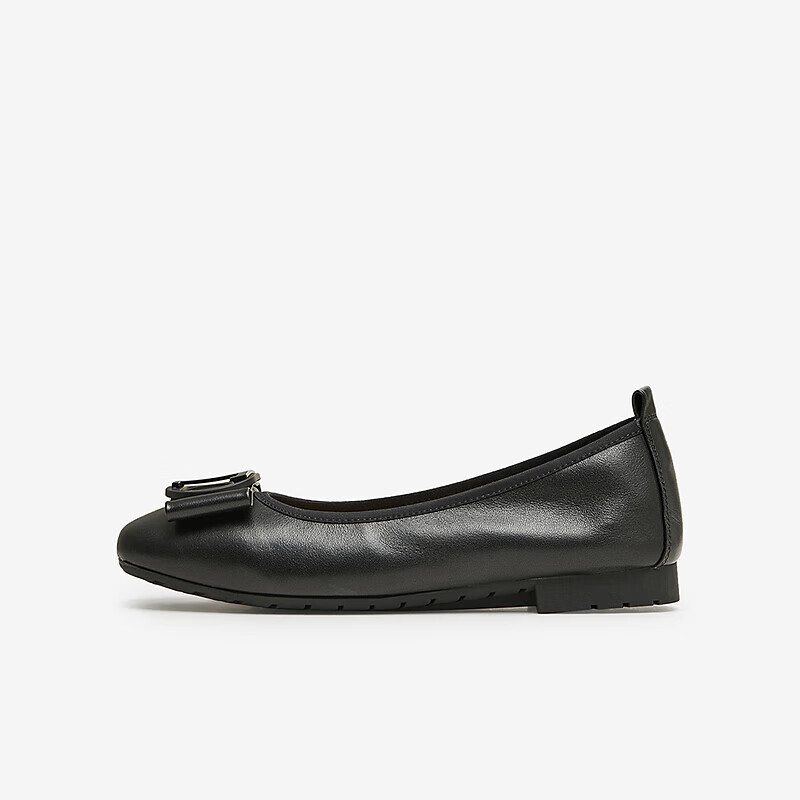 TATA Raw Chocolate Cream Flat Breathable Casual Evening Shoes Mom Shoes Black (Wide) [Skin-feel Cowhide] 37