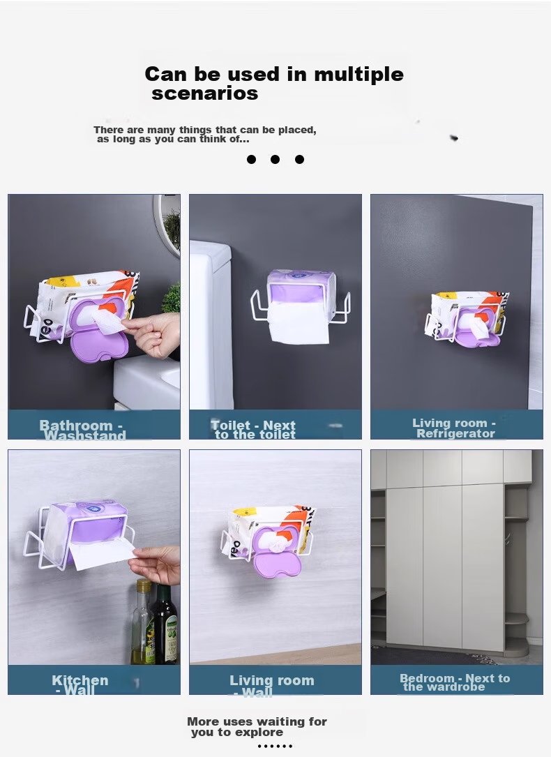 Hujia Kitchen Paper Holder, Wall-Mounted Storage Box, No Drilling Required, Storage Rack, Carbon Steel Electroplated Waterproof Face Towel Organizer 7