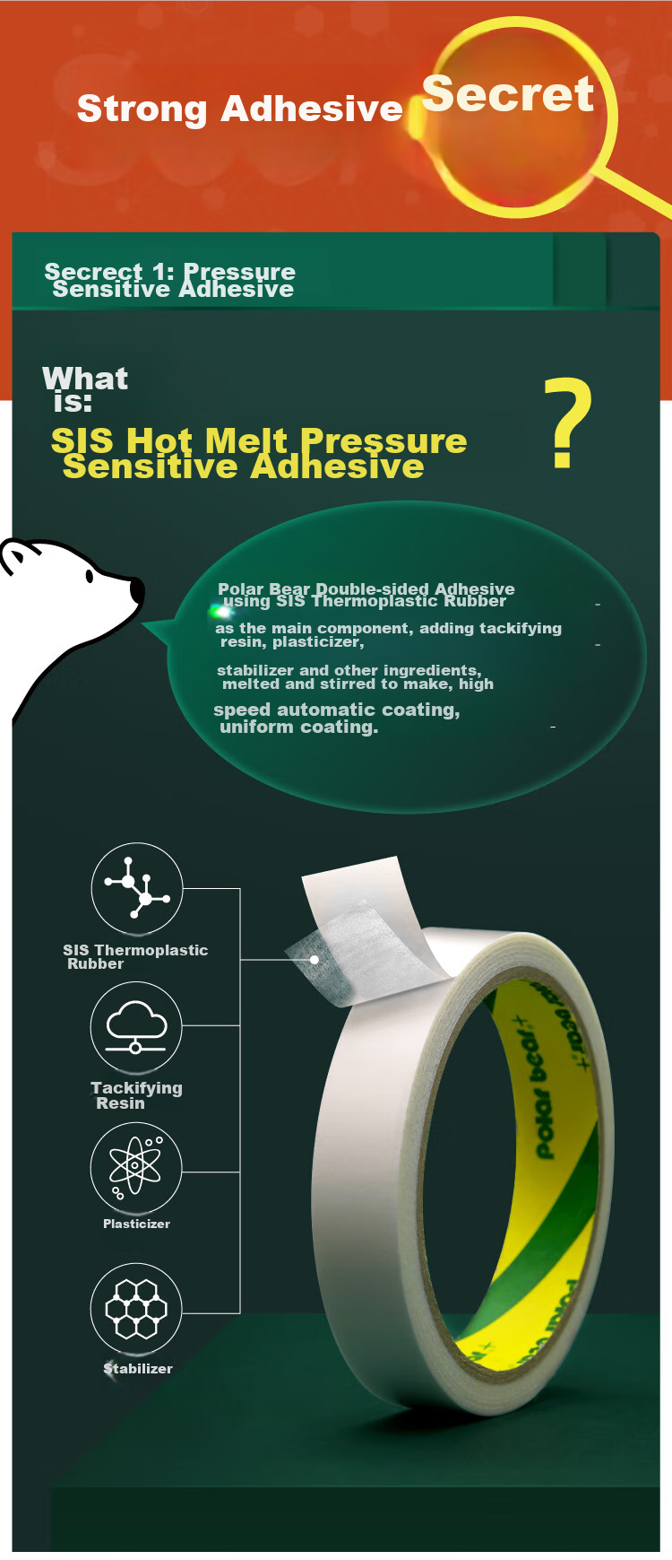 Polar Bear High-Adhesive Cotton Paper Double-Sided Tape Office Adhesive 5mm*50m 2 Rolls DS-552 5