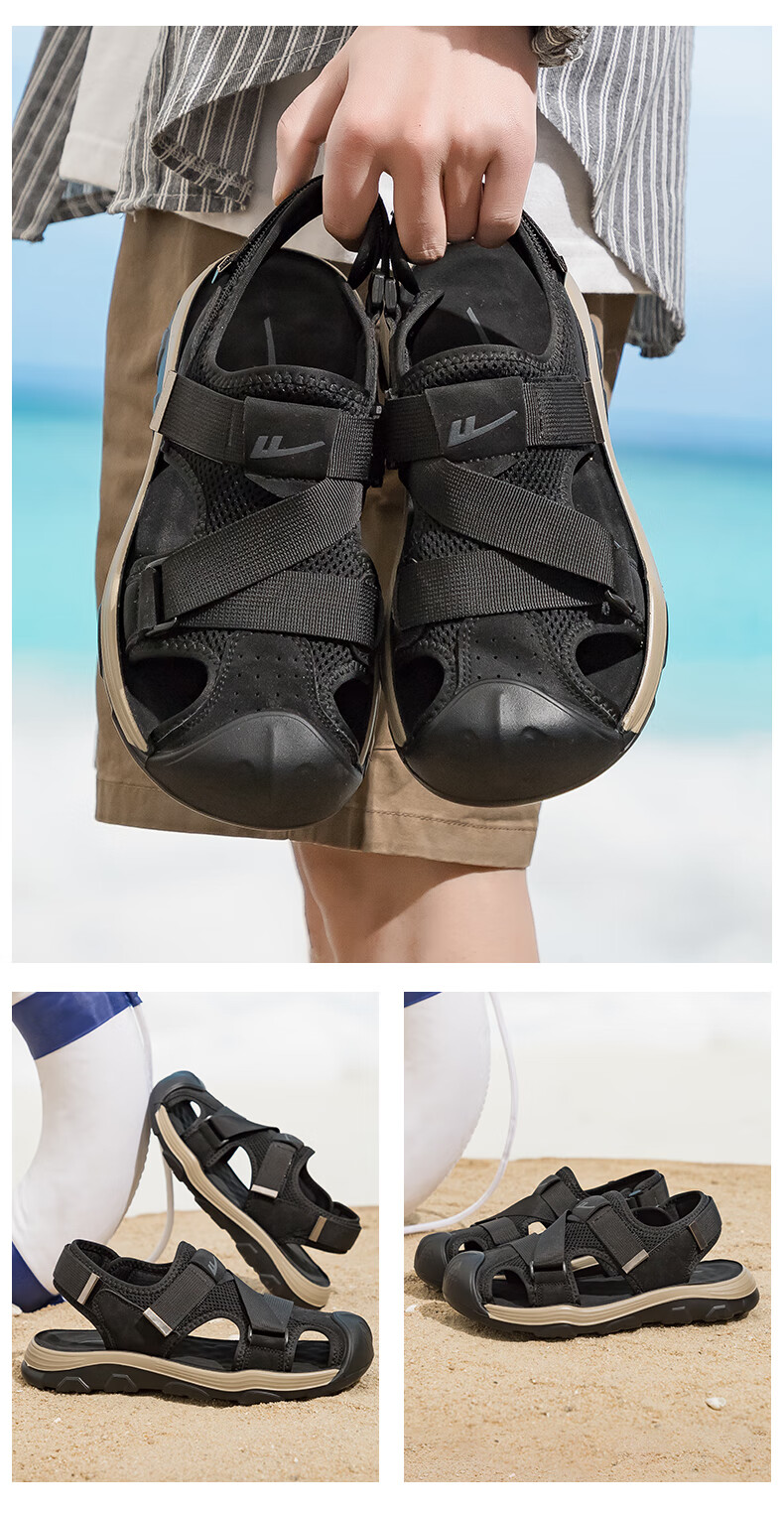 Warrior Official Sandals for Men, Summer Closed-Toe Beach Shoes, Outdoor Stream Tracing Shoes, Men's Hole Shoes, Hollow Breathable Shoes for Me 1