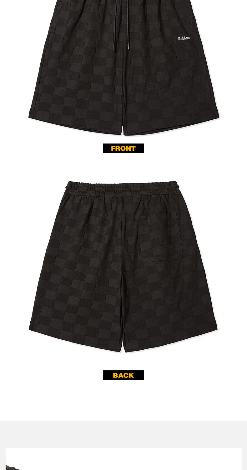 CABBEEN Men's Checkered Jacquard Sports Shorts, Summer Wide-Leg Sweatpants with Embroidery, Trendy, Coal Black, Size 48 5