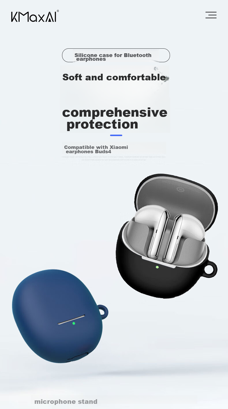 KMaxAI Compatible with Xiaomi True Wireless Earphones Buds4 Protective Case, Simple Silicone Protective Cover with Hook, Xiaomi Fourth Generation Charging Case Frosted Protective Pure Color Soft Shell, Dark Night Gree 1