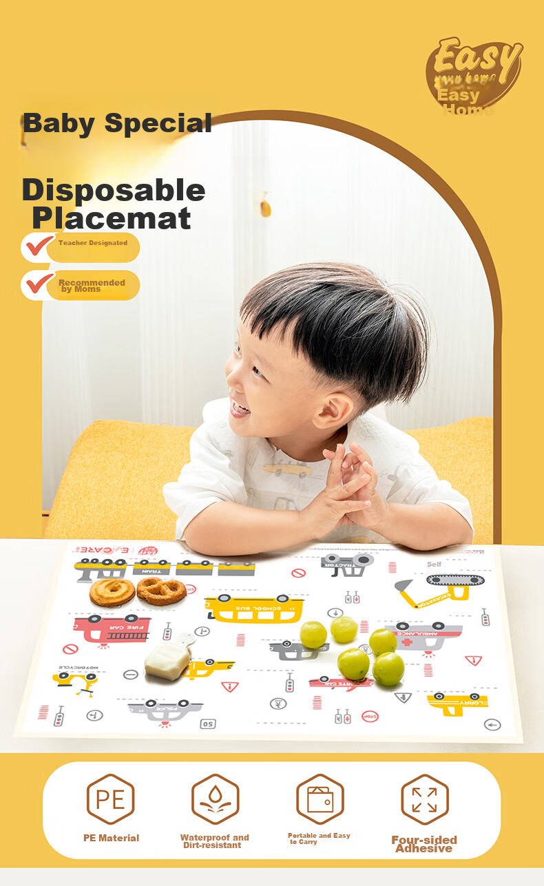 Easy Your Home Children's Portable Disposable Placemat, Baby-Approved, Waterproof And Oil-Proof Table Mat for Outdoor Use, Antibacterial And Dirt-Proof 1