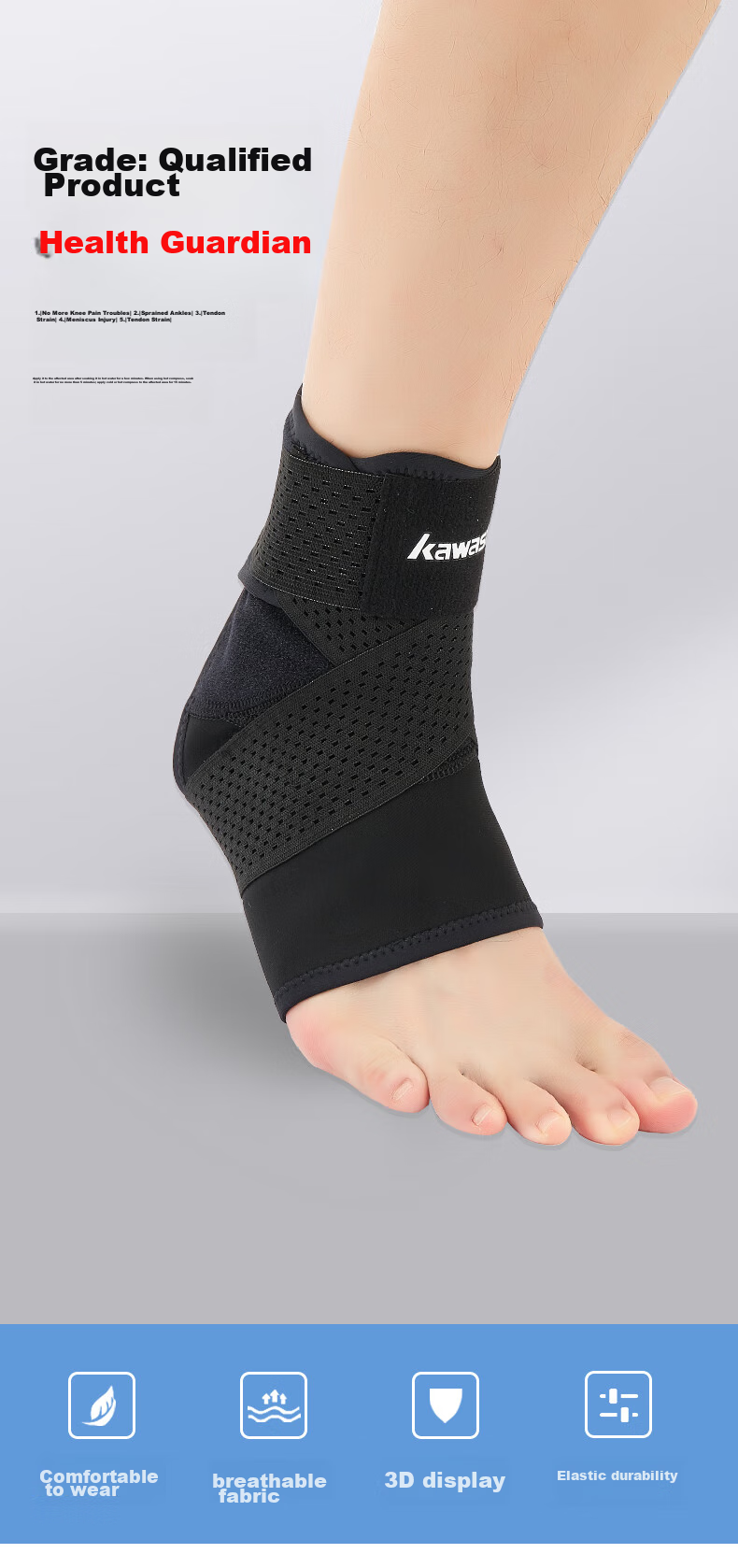 KAWASAKI Sports Ankle Brace, Sprain Protection, Running Fitness, Lightweight, Compression, Quick-Drying Foot Wrap, Ankle Support, A3610, Black, Size M 1
