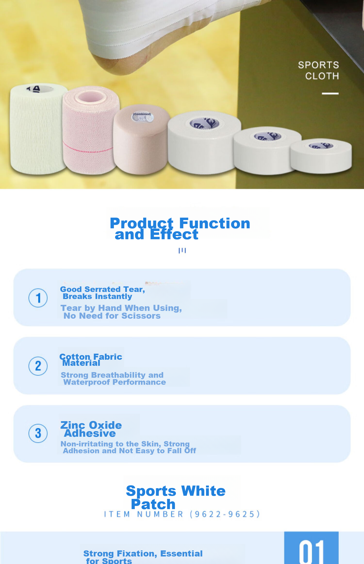 AQ Self-Adhesive Elastic White Tape for Sports Injury Protection, Easy-To Serrated Bandage for Finger Fixation, 9622S 5