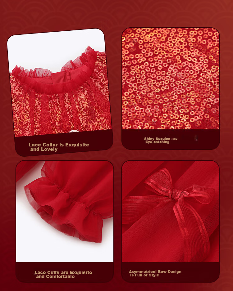 DISNEY Girls' Traditional Style Long Sleeve Dress New Year Princess Dress 25 Spring Autumn DB411RE02 Red Size 110 11