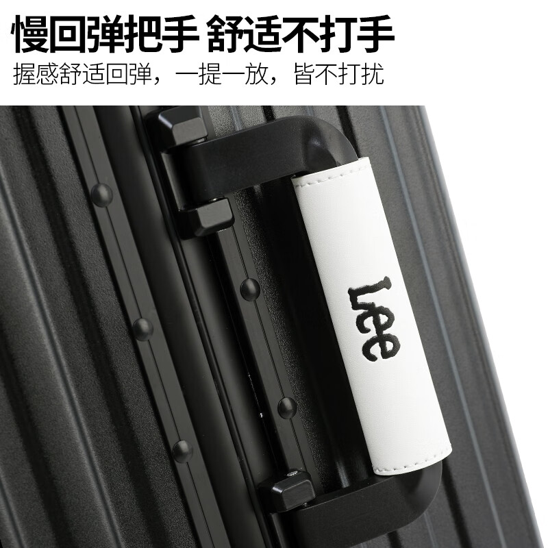 Lee High-Quality Aluminum Frame Multifunctional Suitcase with Leather Handle, Large Capacity Password Lock Travel Case, Black, 20 Inches