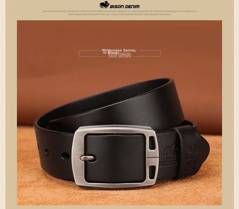 American Bison Men's Genuine Leather Belt Casual Vintage Cowhide Pin Buckle Waistband Birthday Gift for Boyfriend 18