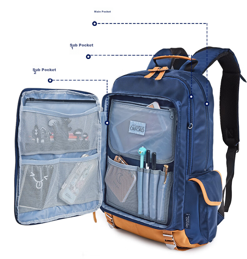 OXFORD Oxford University Backpack for Elementary School Boys, Back-To Gift for Children, Large Opening Lightweight Casual Double Shoulder Bag for Grades 4-6, Fashionable British Style X419-1 (Dark Blue) 10