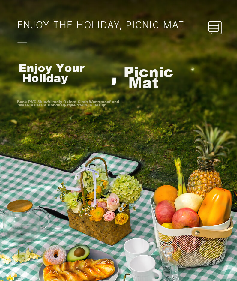Deli Picnic Mat, Outdoor Thickened Moisture-Proof Mat, Oxford Cloth Portable Tent Mat, Beach Mat, Large Size, Gree 1
