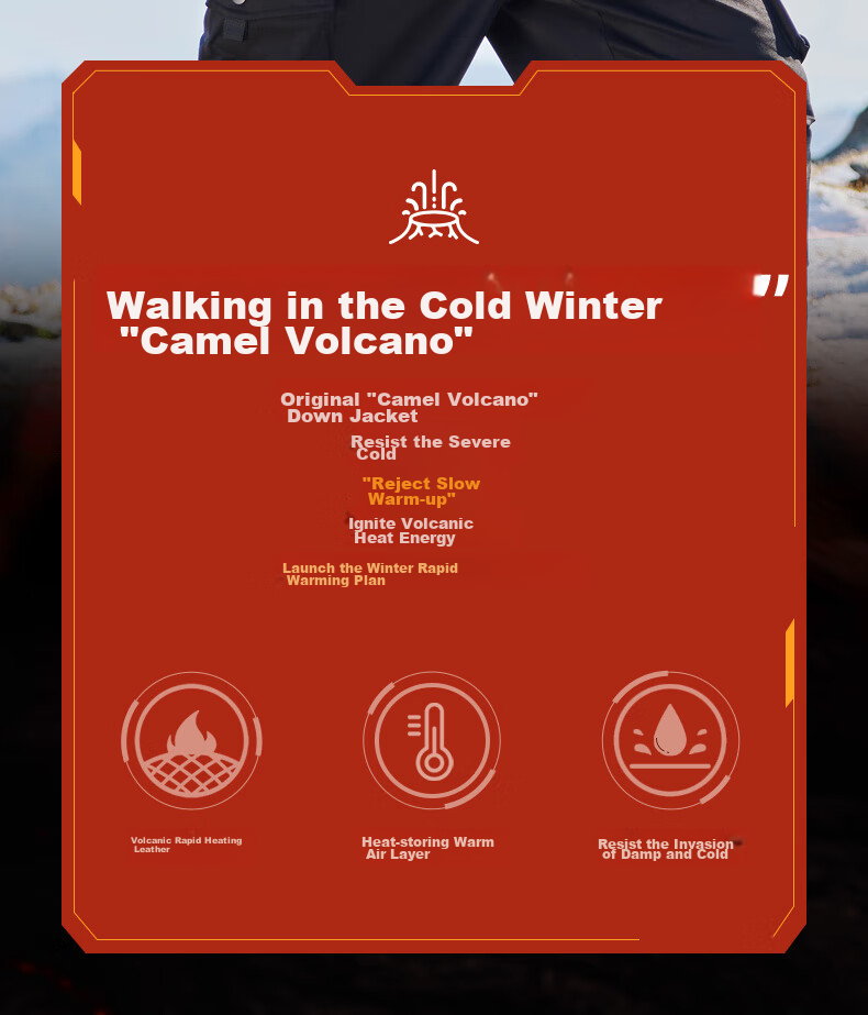 CAMEL Volcano Down Jacket 1.0 Men's Thickened Duck Down Cold-Resistant Puffer Coat Trendy Winter Jacket M13CR07089H 5