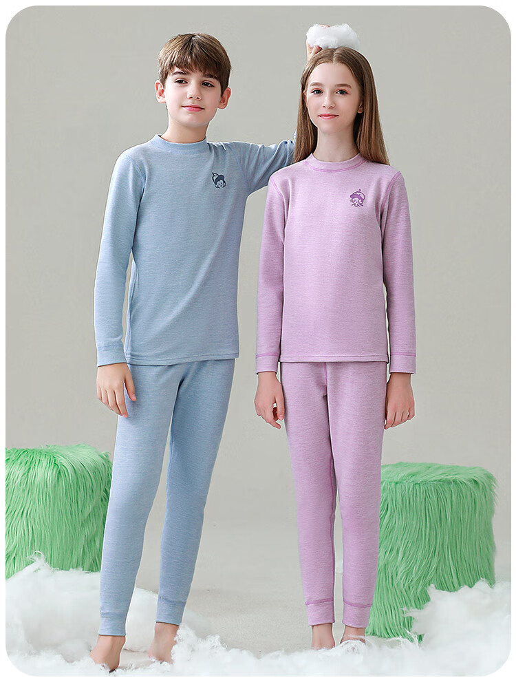 MiiOW Children's Thermal Underwear Set for Boys with Wool And Silk, Autumn Top And Pants, for Older Children's Pajamas, Blue, Size 170 20
